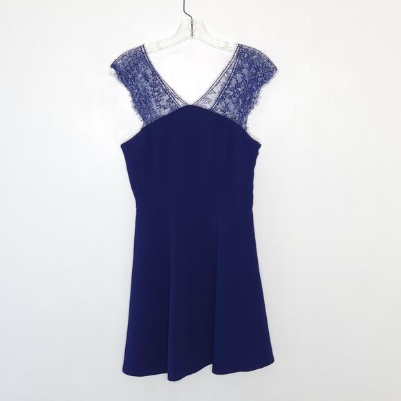 The Kooples Lace Sleeve Cocktail Dress Blue Fit Flare Crepe Medium - Picture 13 of 14